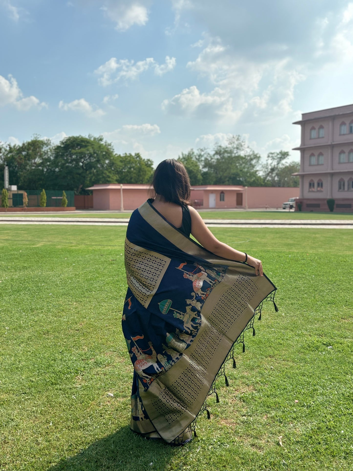 Baluchari Silk Blue Camel Saree