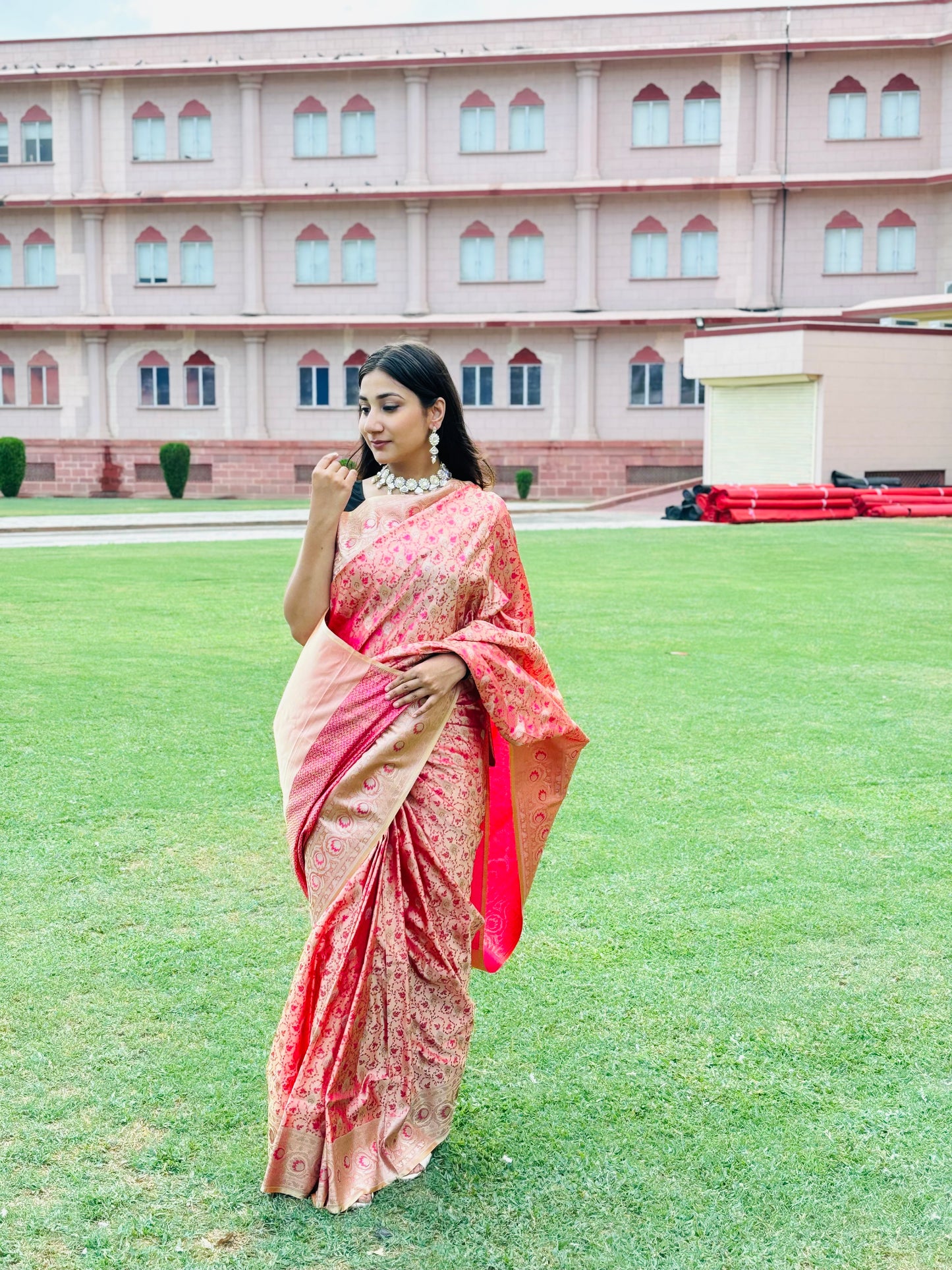 Light Pink Pure Silk Banarasi Tanchoi Saree
