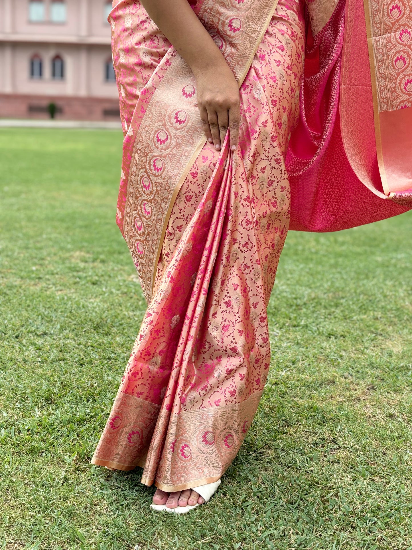Light Pink Pure Silk Banarasi Tanchoi Saree