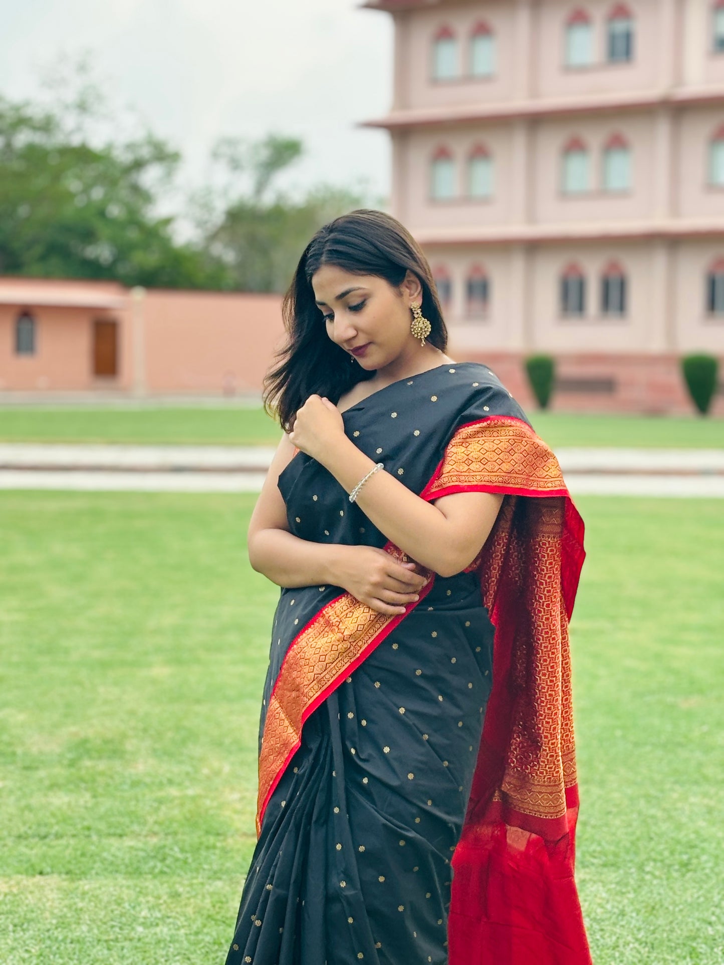 Black with Red Border Pure Kanchipuram Saree