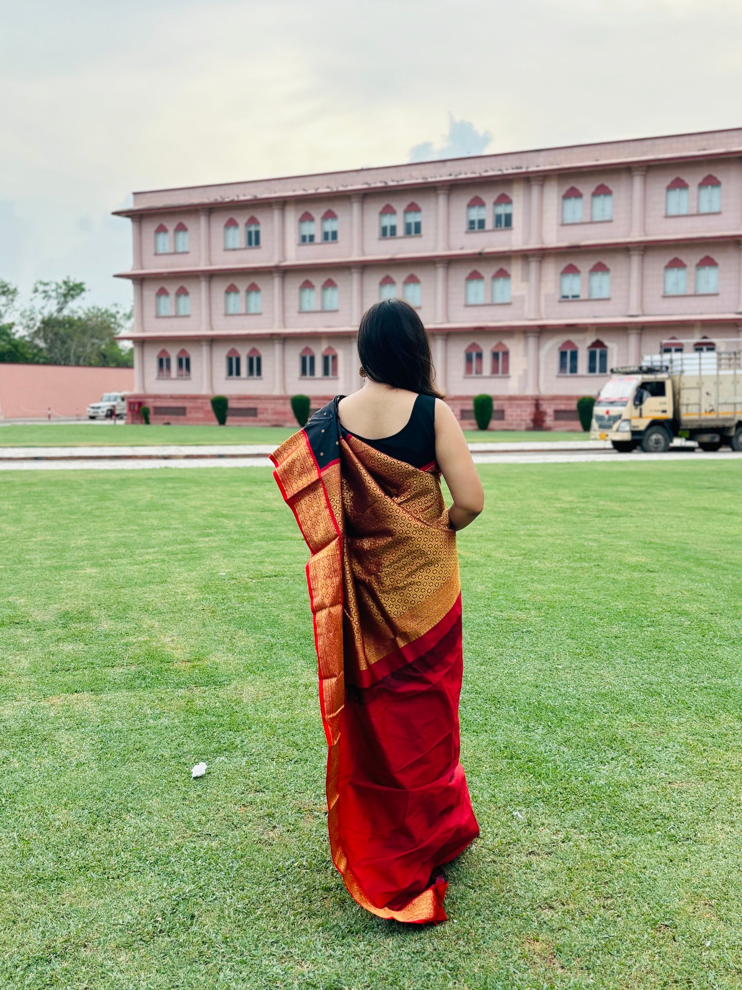 Black with Red Border Pure Kanchipuram Saree