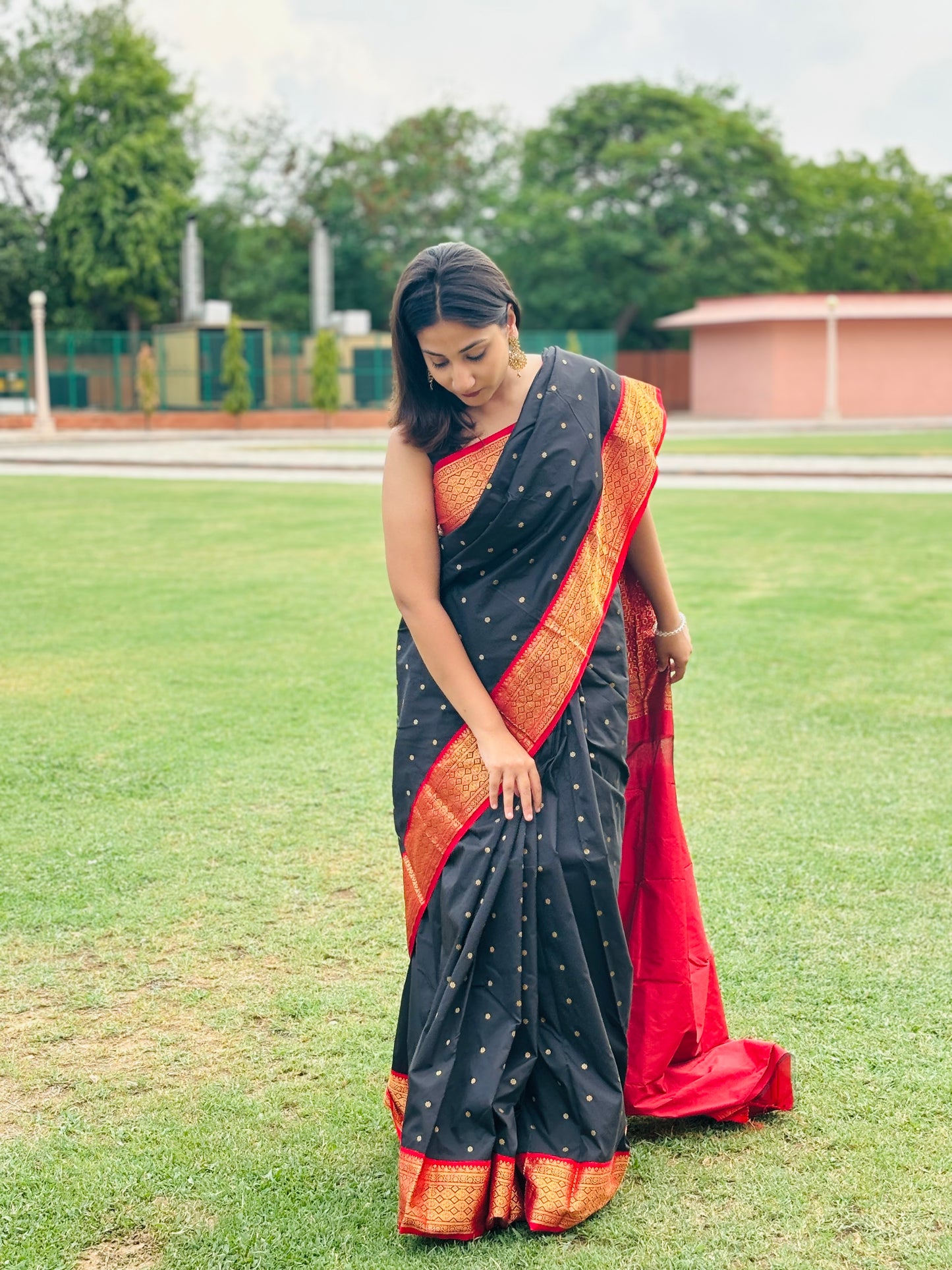 Black with Red Border Pure Kanchipuram Saree