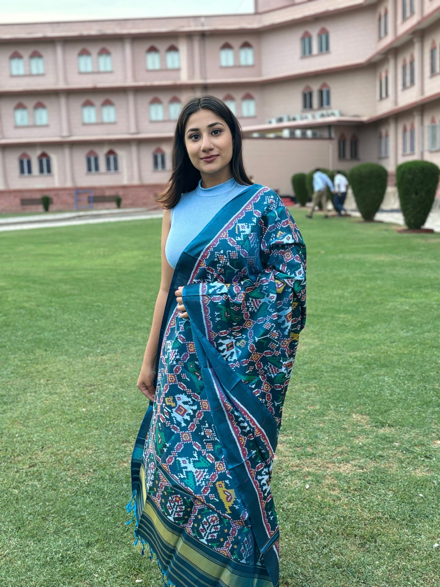 RAJKOT PATOLA DUPATTA | SEMI DOUBLE WEAVE DUPATTA | LIGHT BLUE