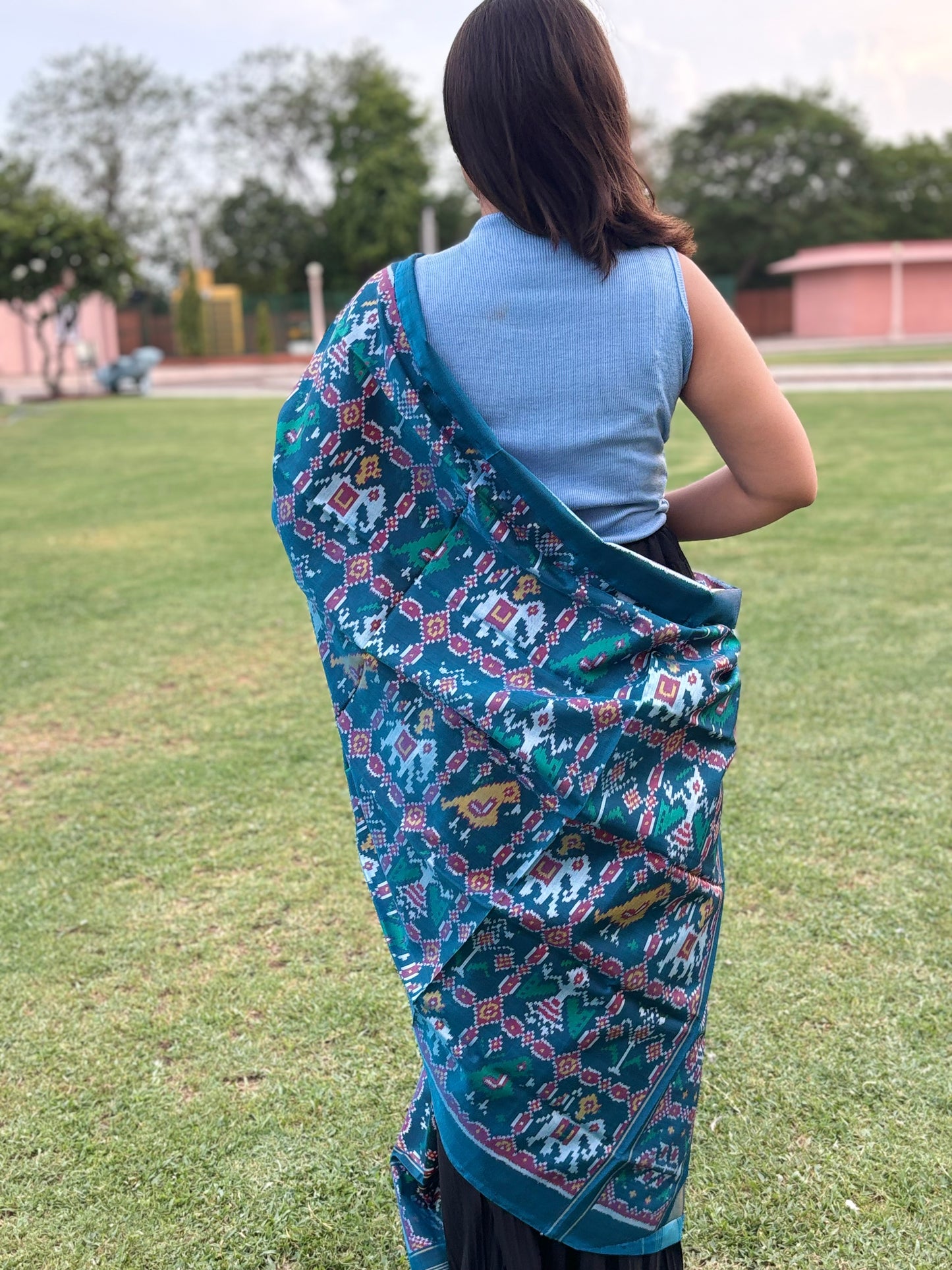 RAJKOT PATOLA DUPATTA | SEMI DOUBLE WEAVE DUPATTA | LIGHT BLUE