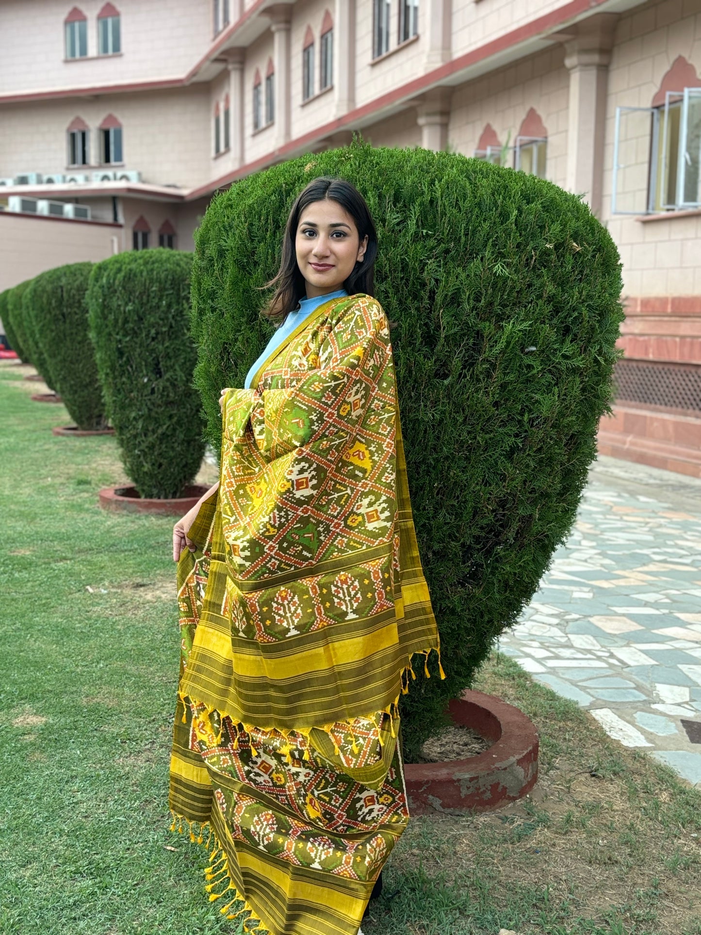 RAJKOT PATOLA DUPATTA | SEMI DOUBLE WEAVE DUPATTA | MUSTARD