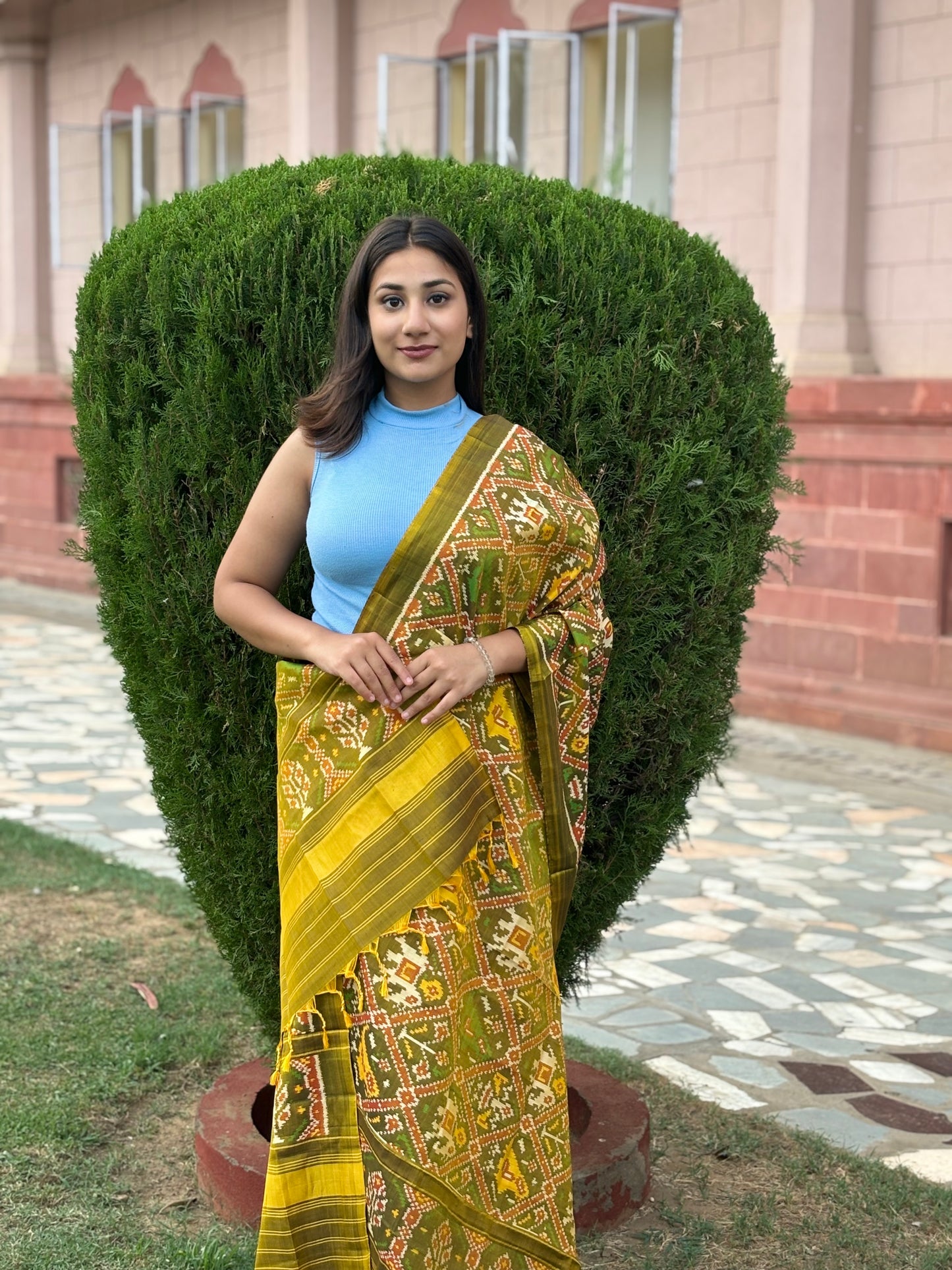 RAJKOT PATOLA DUPATTA | SEMI DOUBLE WEAVE DUPATTA | MUSTARD