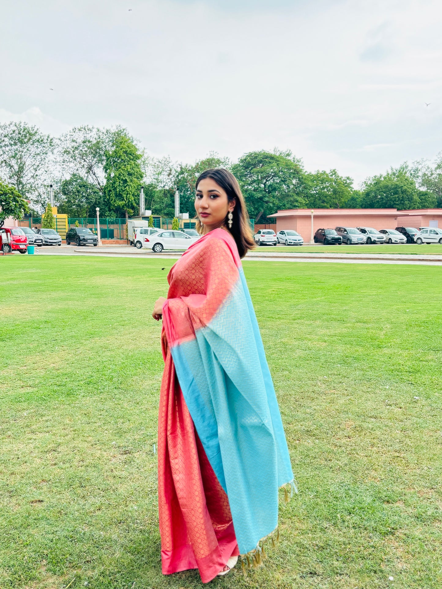 PINK AND LIGHT BLUE BHAGALPUR SAREE
