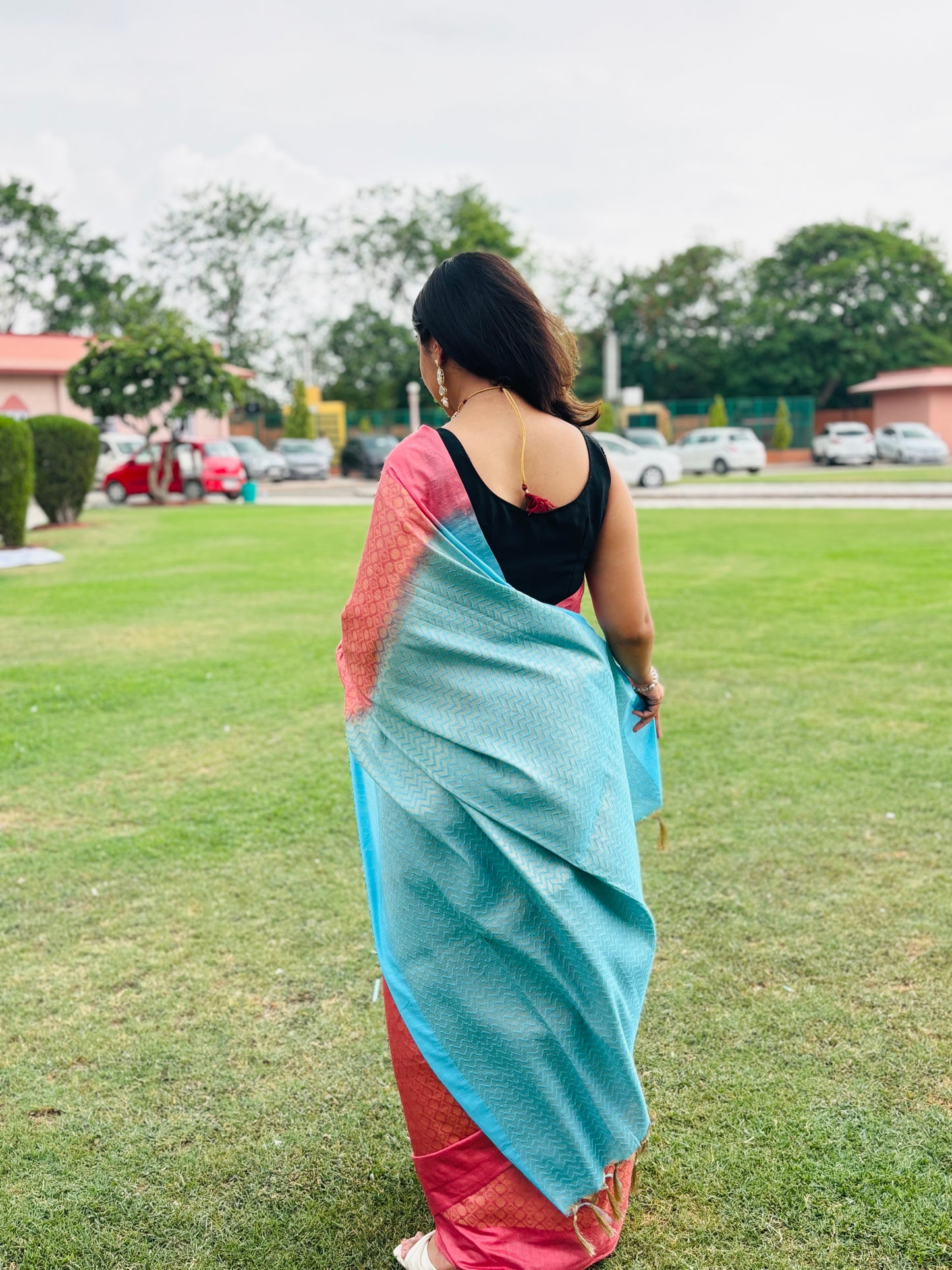 PINK AND LIGHT BLUE BHAGALPUR SAREE