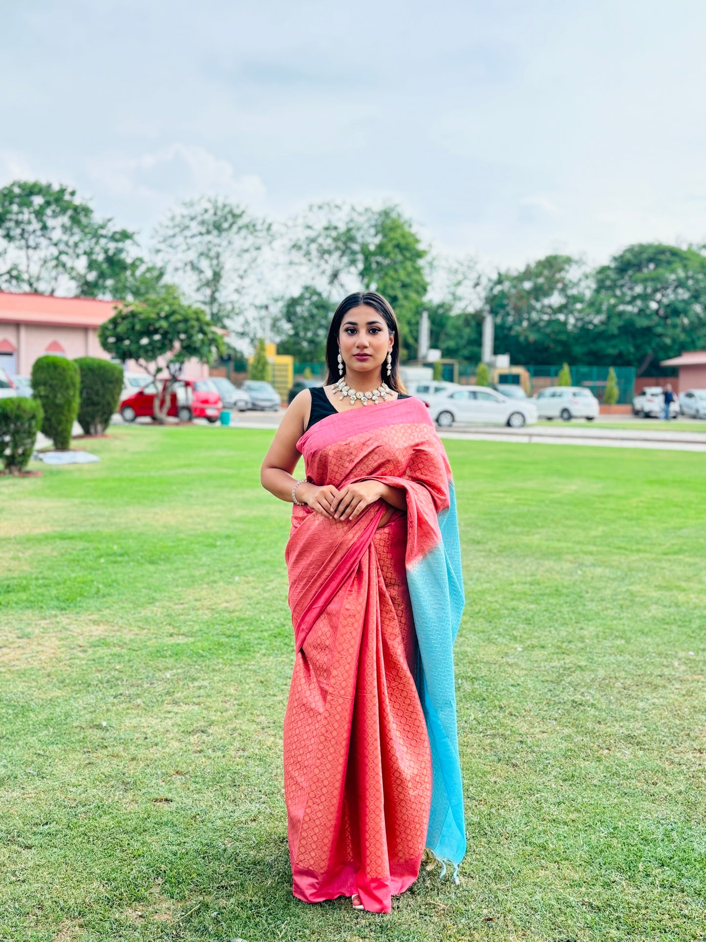 PINK AND LIGHT BLUE BHAGALPUR SAREE