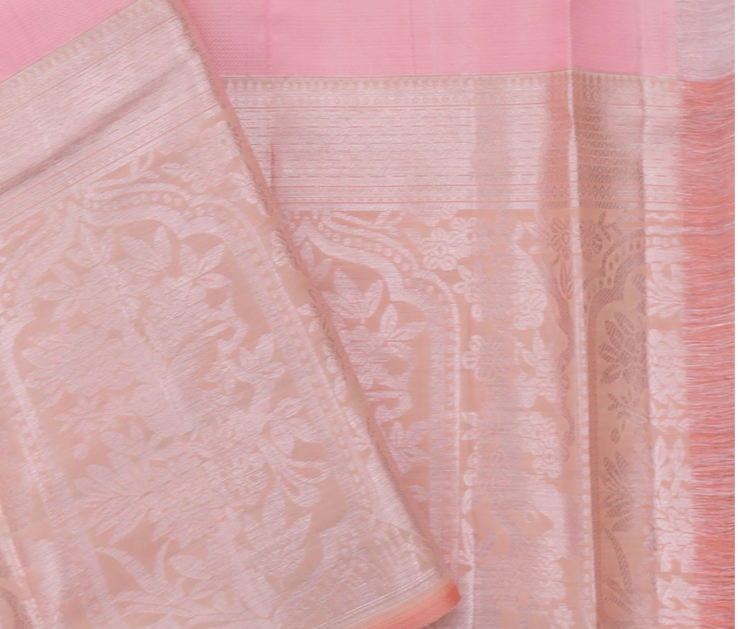 Pale Pink White Kanjivaram Silk Saree With Floral Jaal Pattern