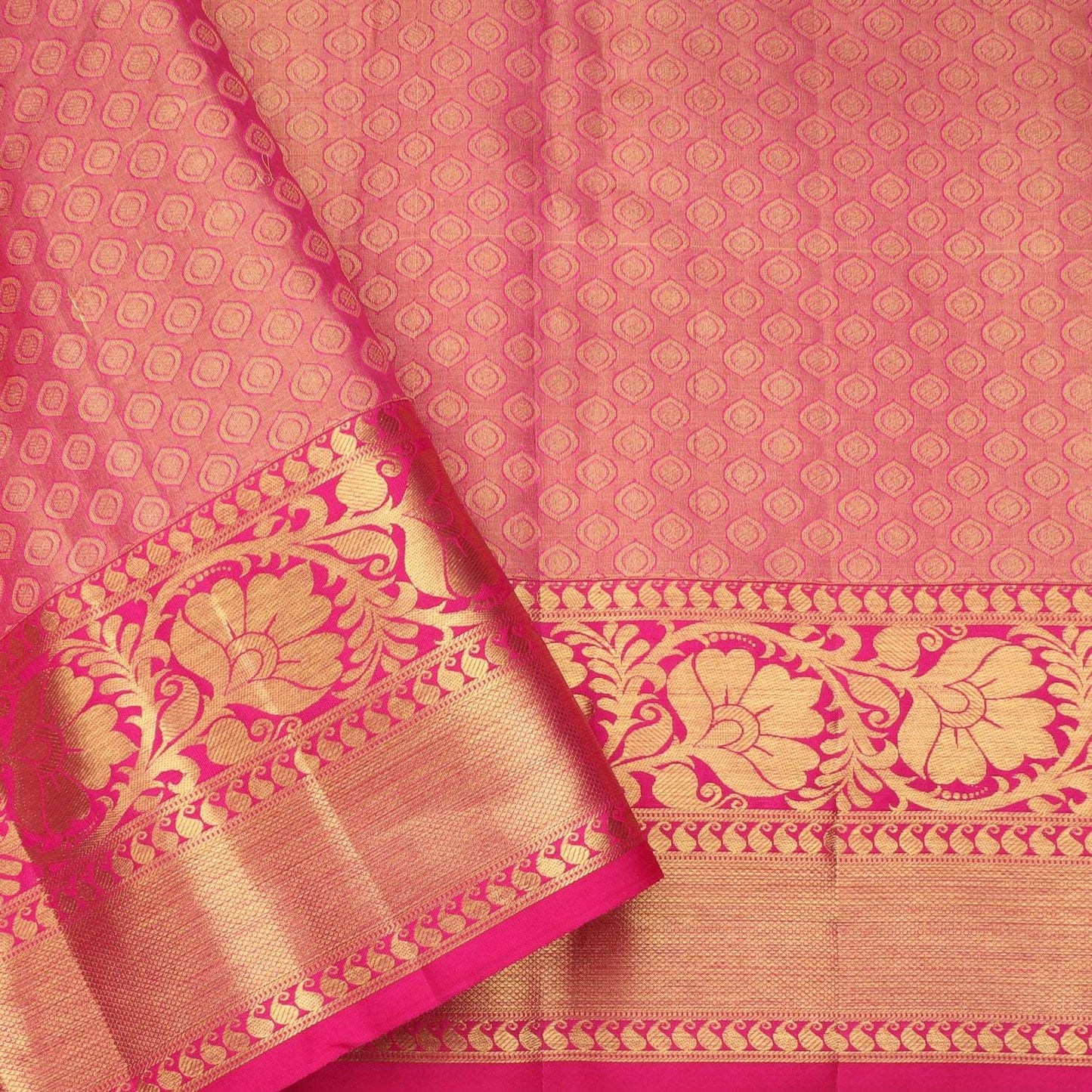 Cloud White Kanjivaram Silk Saree With Floral Motif Pattern