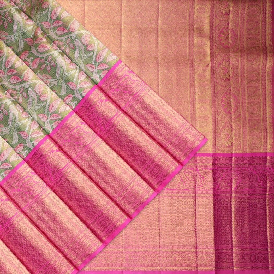 Green Tissue Kanjivaram Silk Saree With Bird And Pattern