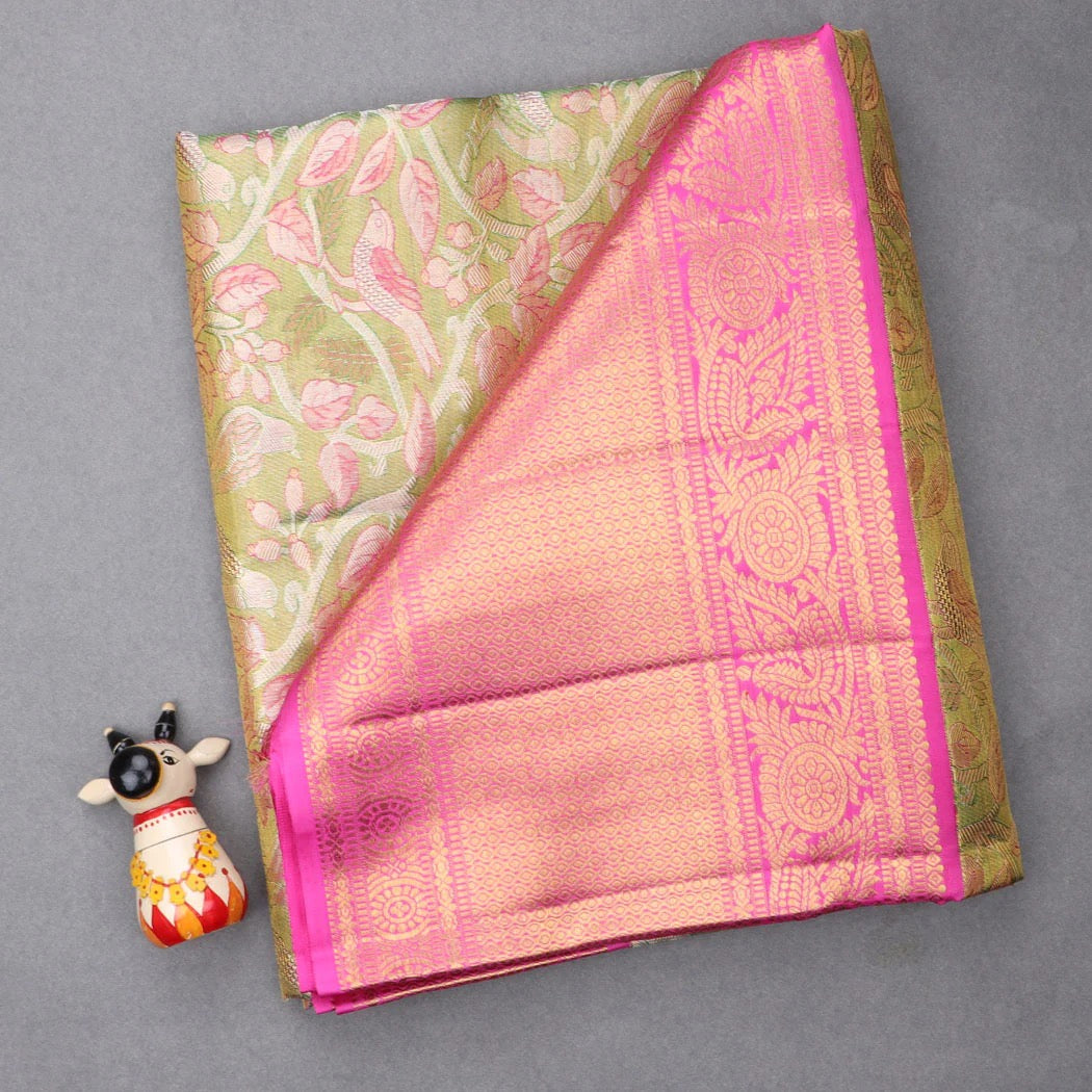Green Tissue Kanjivaram Silk Saree With Bird And Pattern