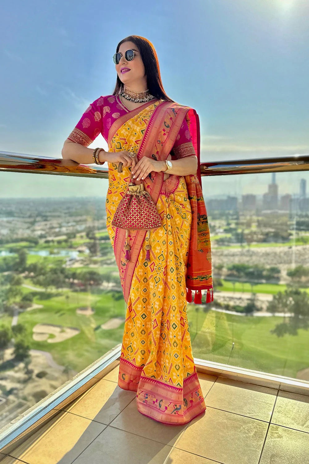 Mustered Yellow Woven Patola Saree