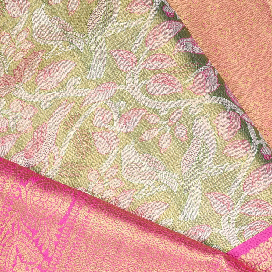 Green Tissue Kanjivaram Silk Saree With Bird And Pattern
