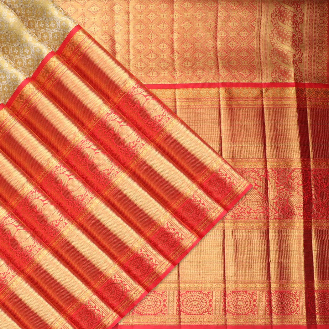 Gold Tissue Kanjivaram Silk Saree With Floral Pattern