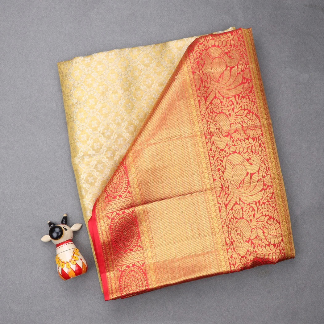 Gold Tissue Kanjivaram Silk Saree With Floral Pattern