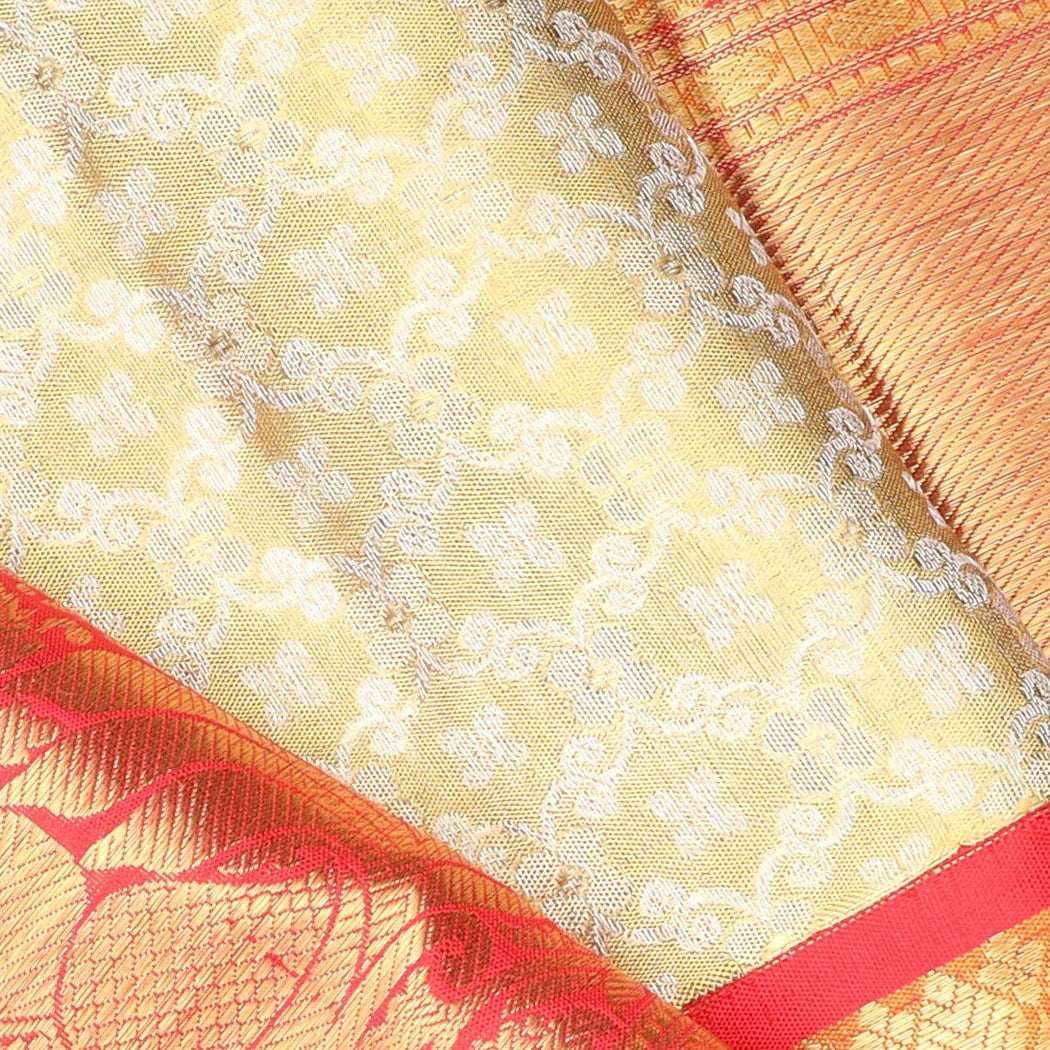 Gold Tissue Kanjivaram Silk Saree With Floral Pattern