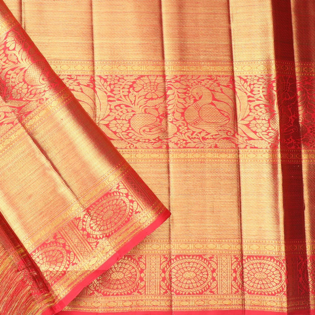 Gold Tissue Kanjivaram Silk Saree With Floral Pattern