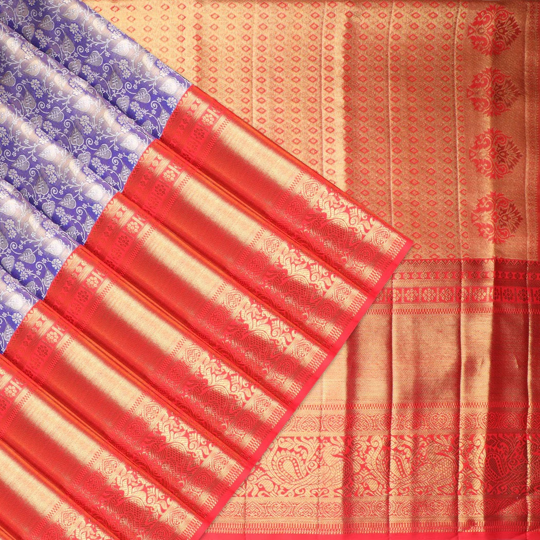 Violet Tissue Kanjivaram Silk Saree With Floral Motif Pattern