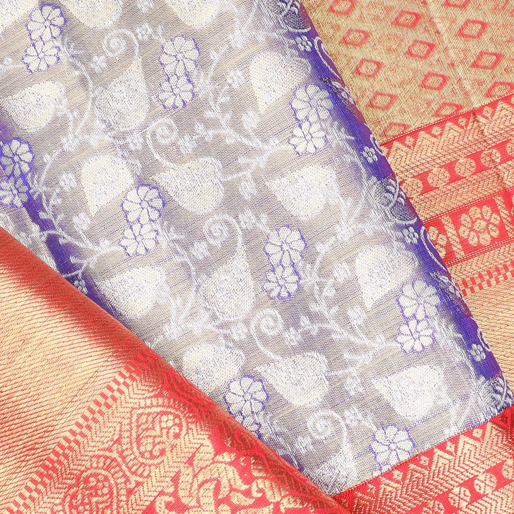 Violet Tissue Kanjivaram Silk Saree With Floral Motif Pattern