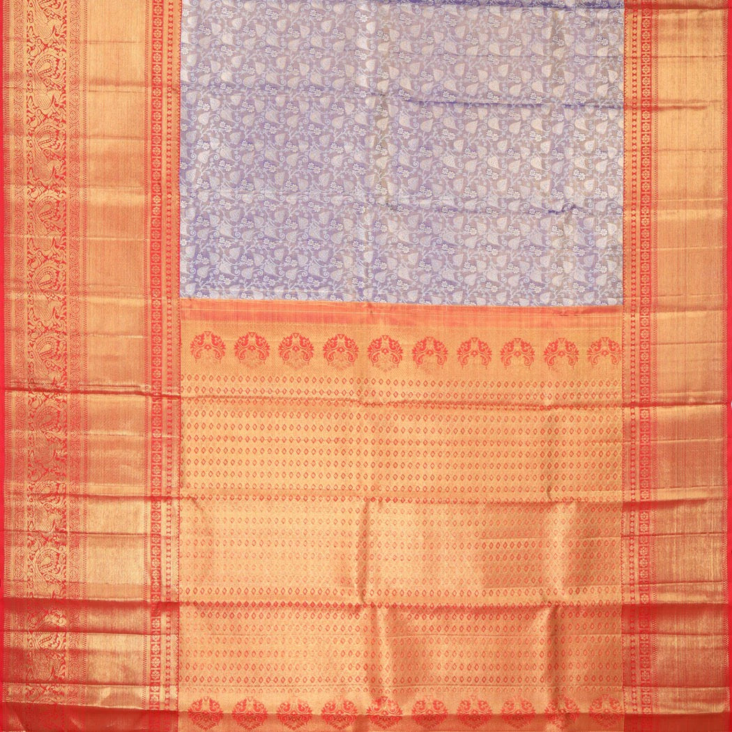 Violet Tissue Kanjivaram Silk Saree With Floral Motif Pattern