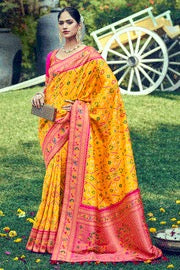 Mustered Yellow Woven Patola Saree