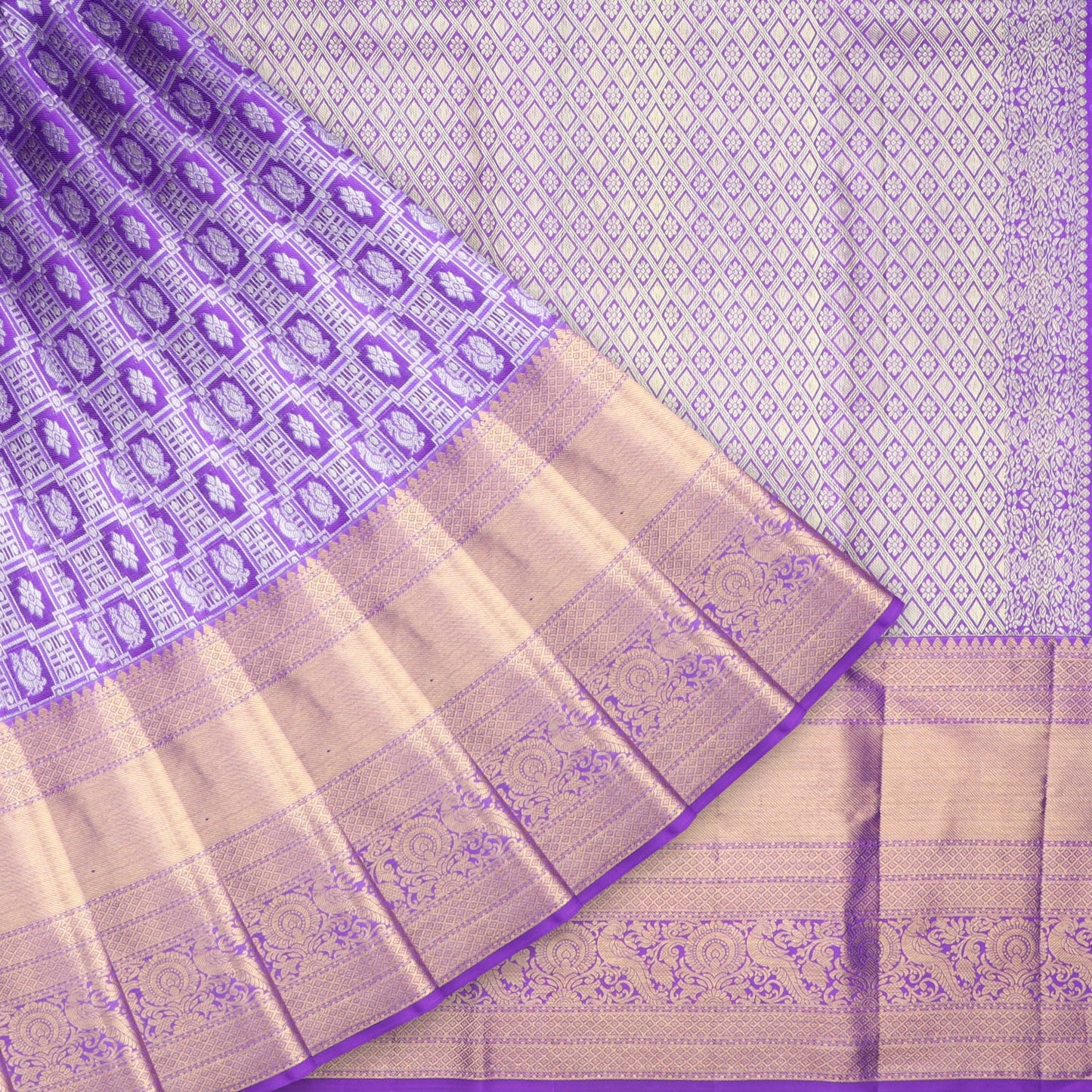 Violet Kanjivaram Silk Saree With Floral Pattern