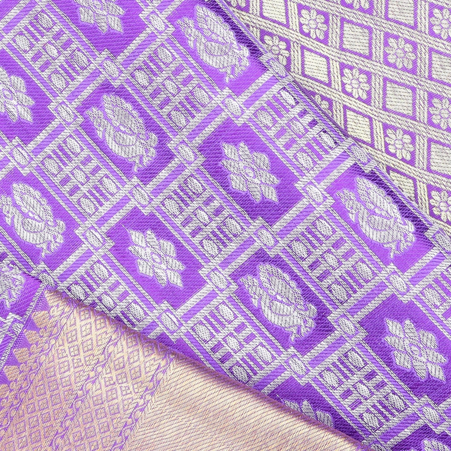 Violet Kanjivaram Silk Saree With Floral Pattern