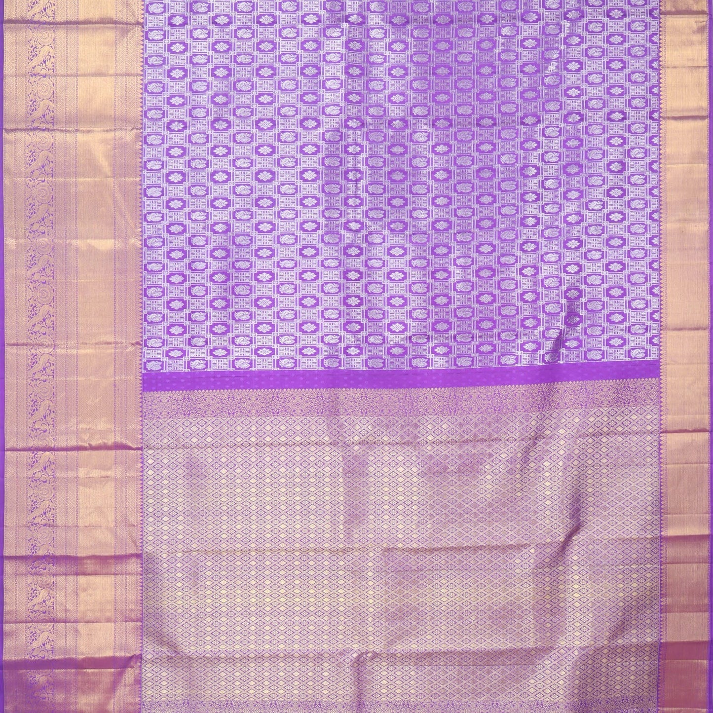 Violet Kanjivaram Silk Saree With Floral Pattern