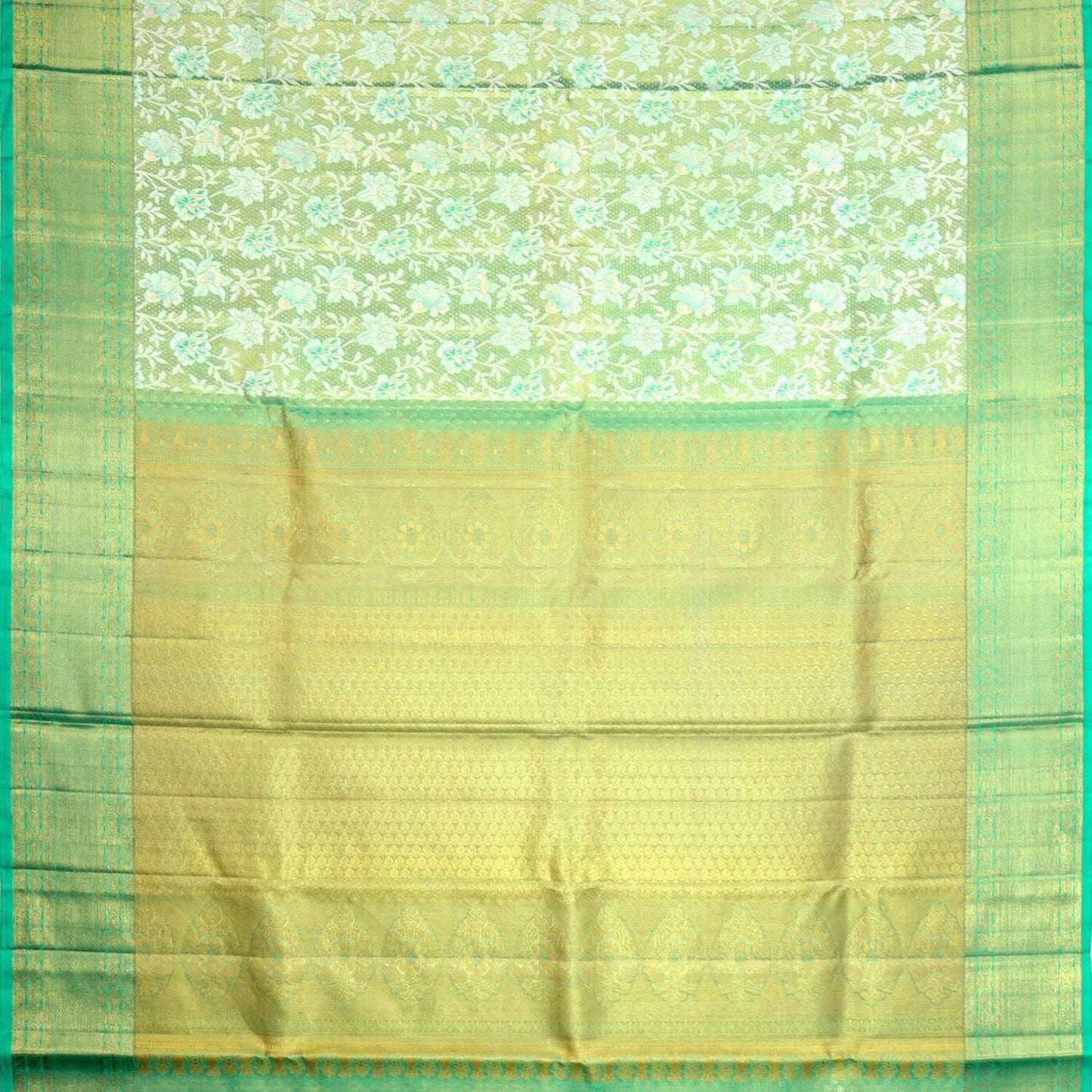 Aqua Green Tissue Kanjivaram Silk Saree With Floral Motif Pattern