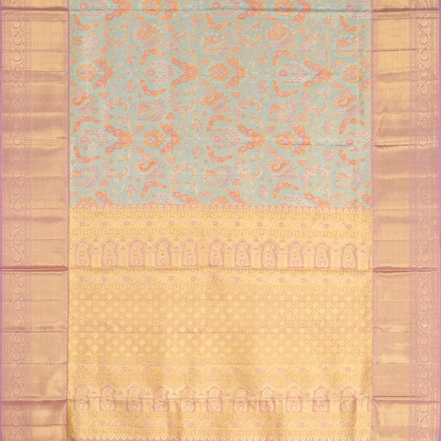 Pastel Blue Tissue Kanjivaram Silk Saree With Floral Motif Pattern