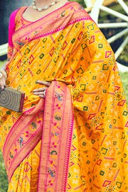 Mustered Yellow Woven Patola Saree