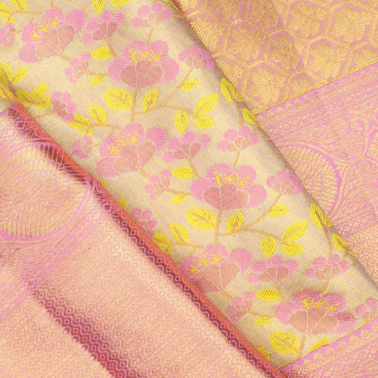 Gold Tissue Kanjivaram Silk Saree With Floral Motif Pattern