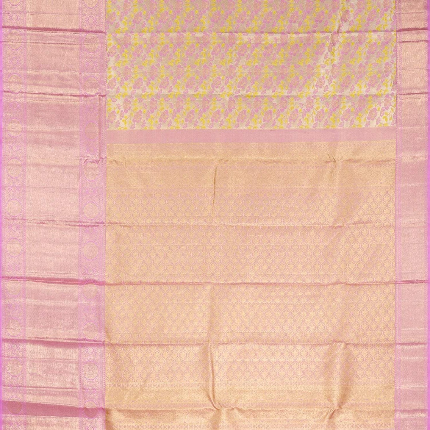 Gold Tissue Kanjivaram Silk Saree With Floral Motif Pattern
