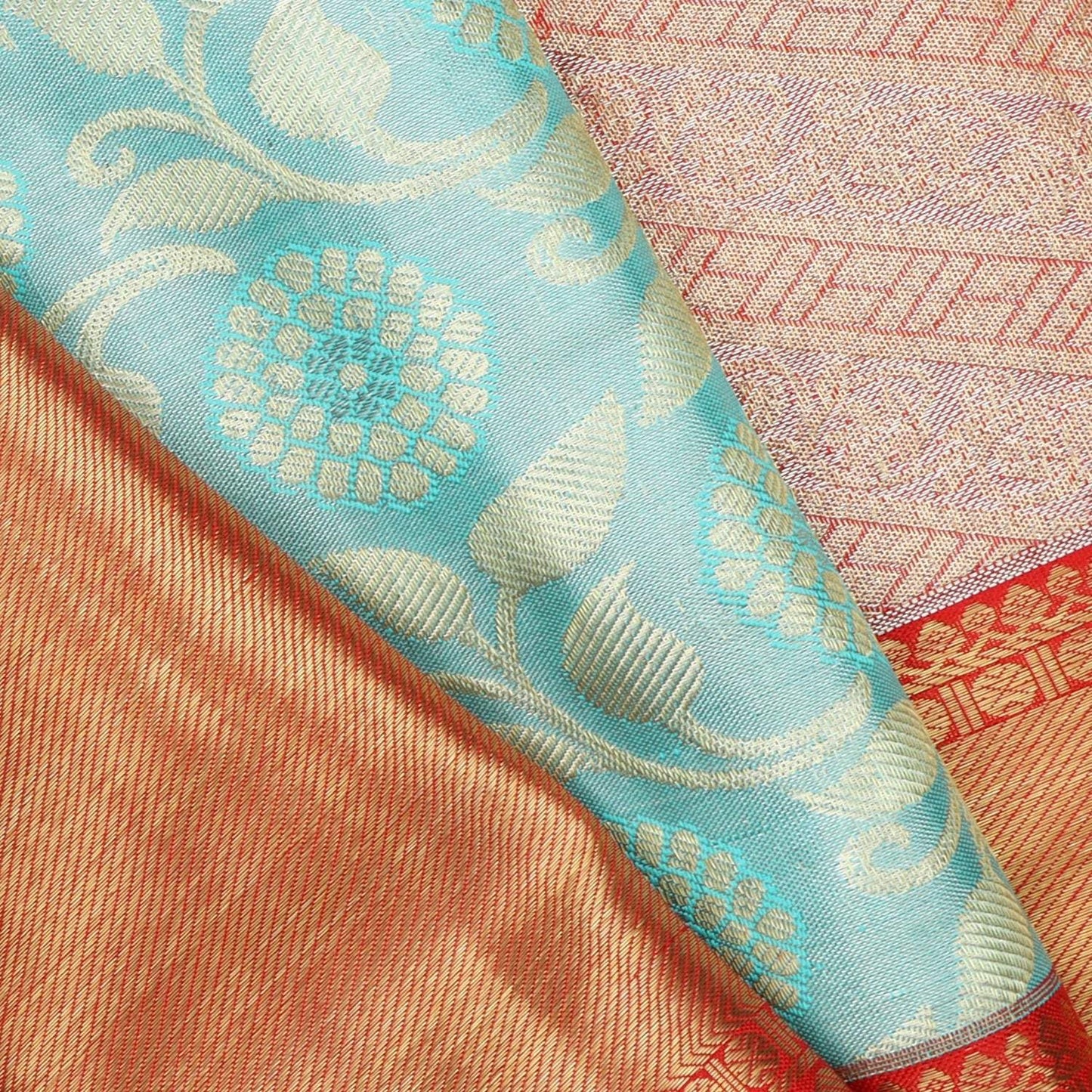 Pastel Blue Tissue Kanjivaram Silk Saree With Floral Pattern