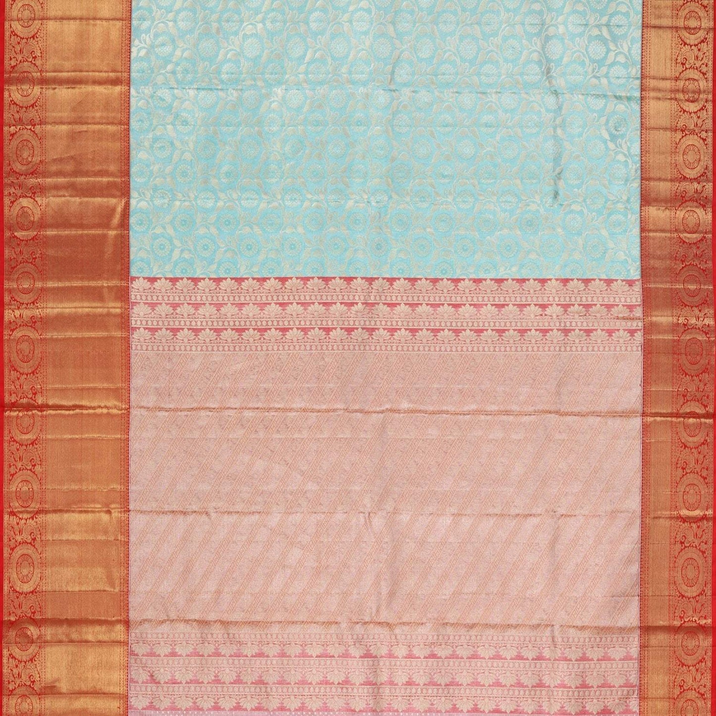 Pastel Blue Tissue Kanjivaram Silk Saree With Floral Pattern