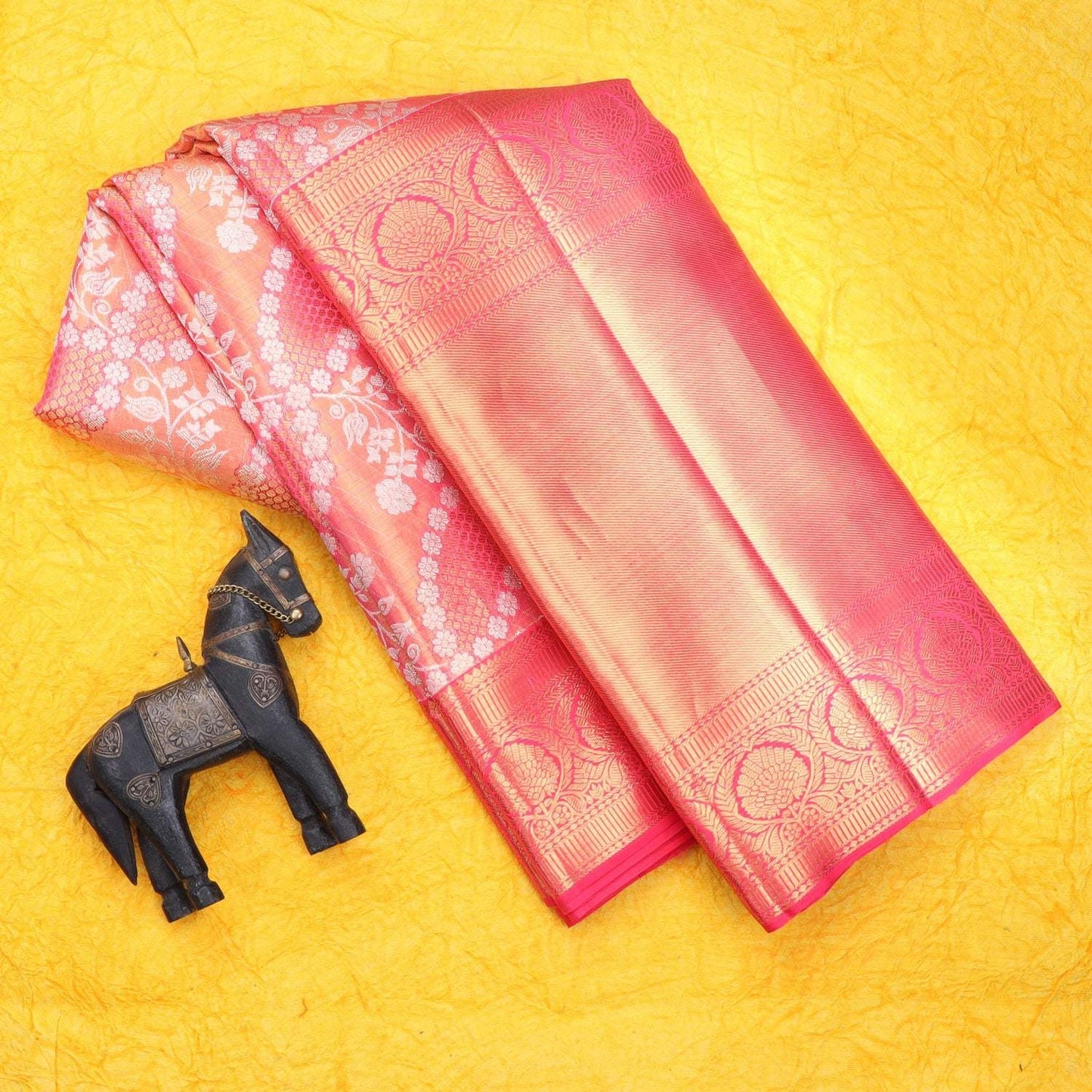 Pink Tissue Kanjivaram Silk Saree With Floral Pattern