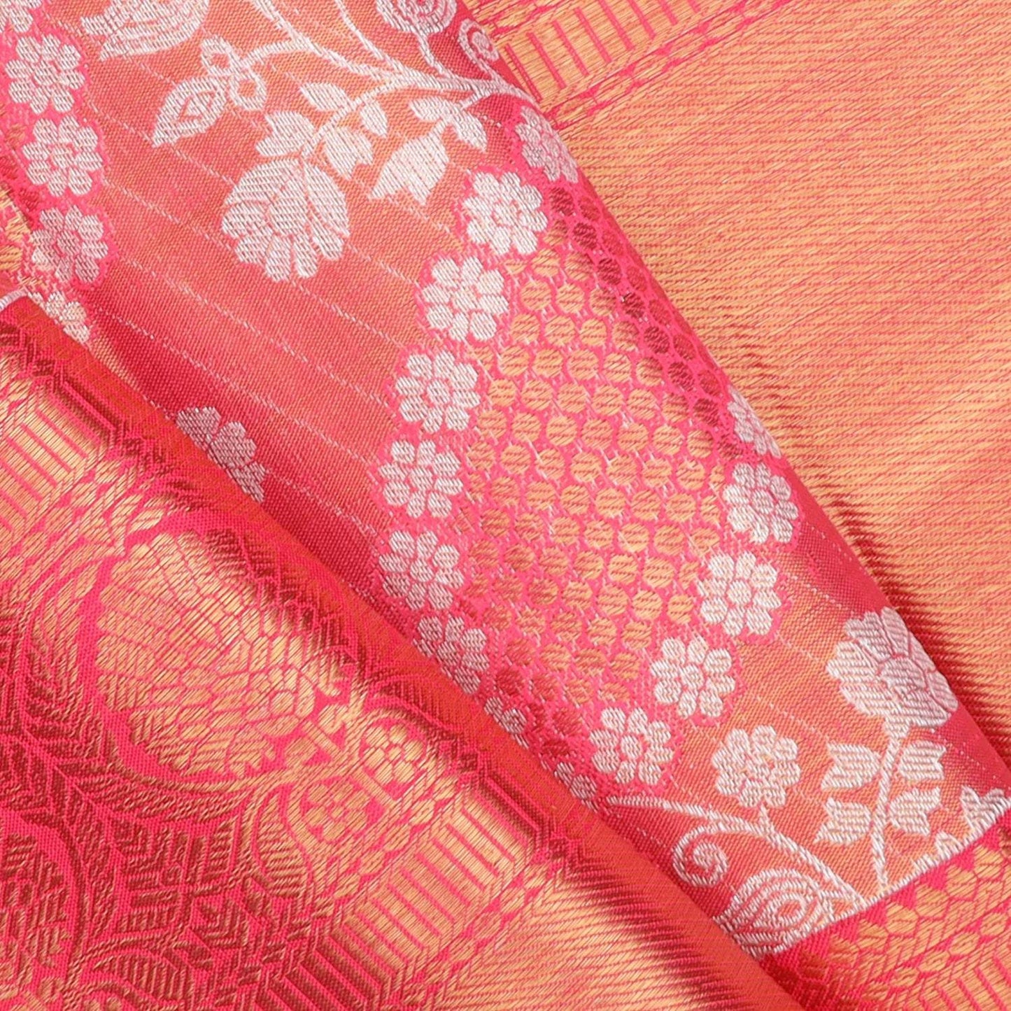 Pink Tissue Kanjivaram Silk Saree With Floral Pattern