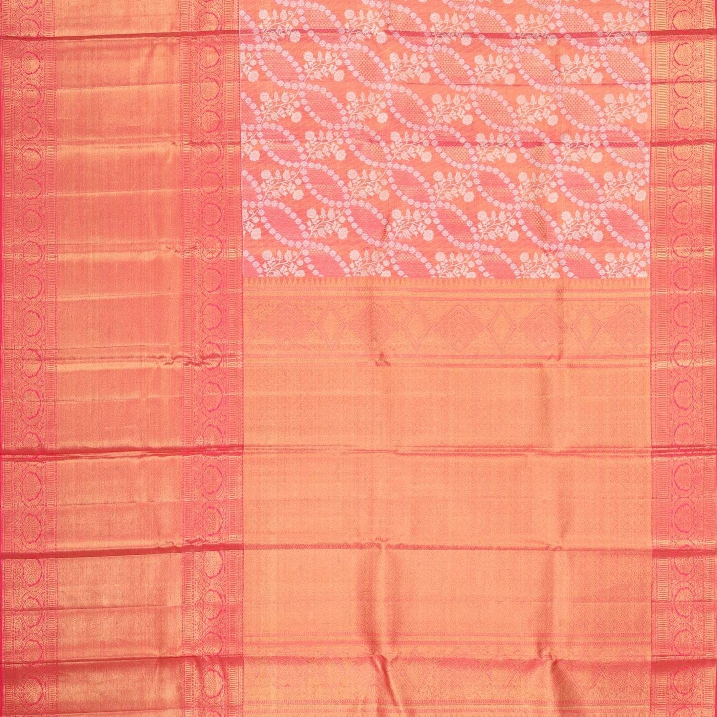 Pink Tissue Kanjivaram Silk Saree With Floral Pattern