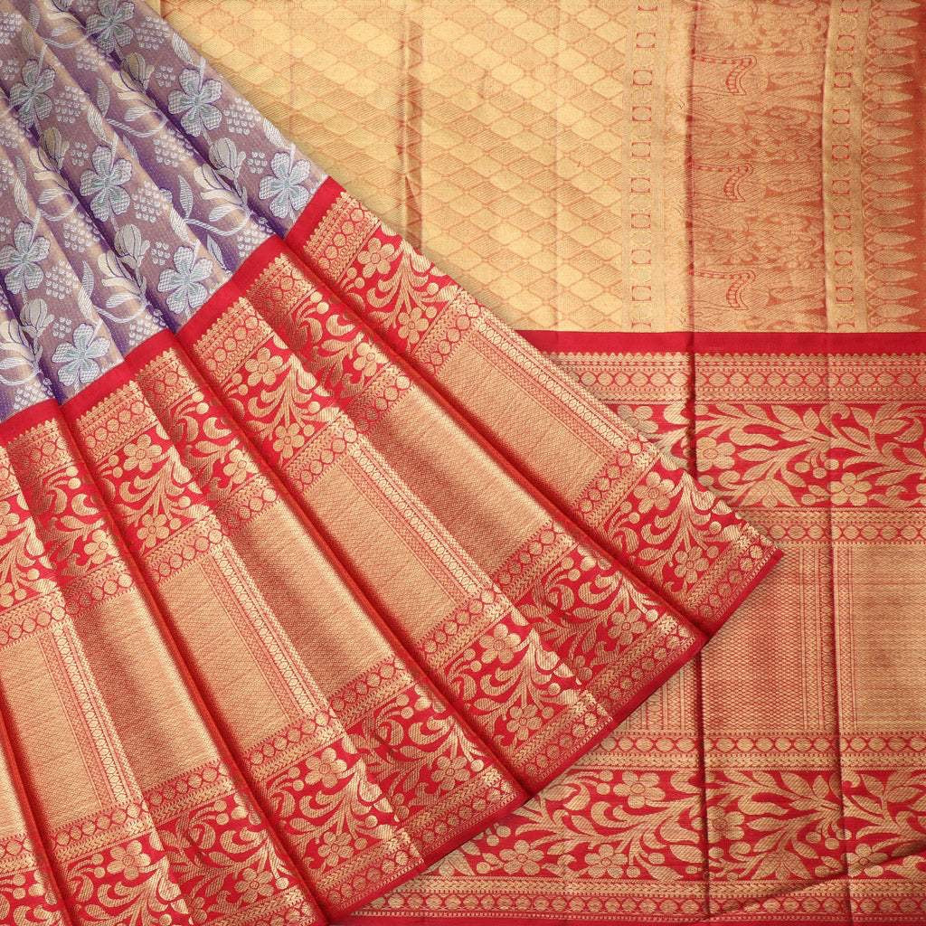 Violet Tissue Kanjivaram Silk Saree With Floral Pattern