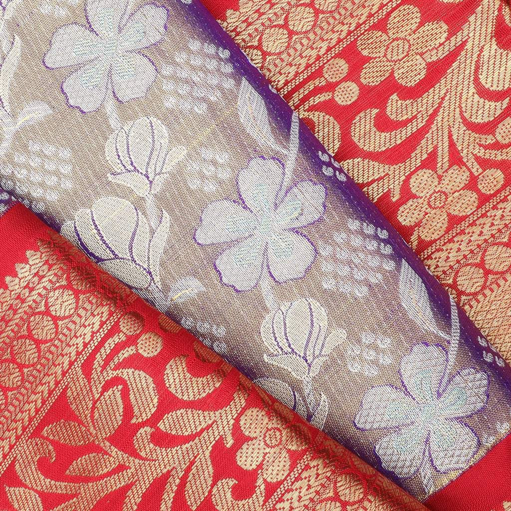 Violet Tissue Kanjivaram Silk Saree With Floral Pattern