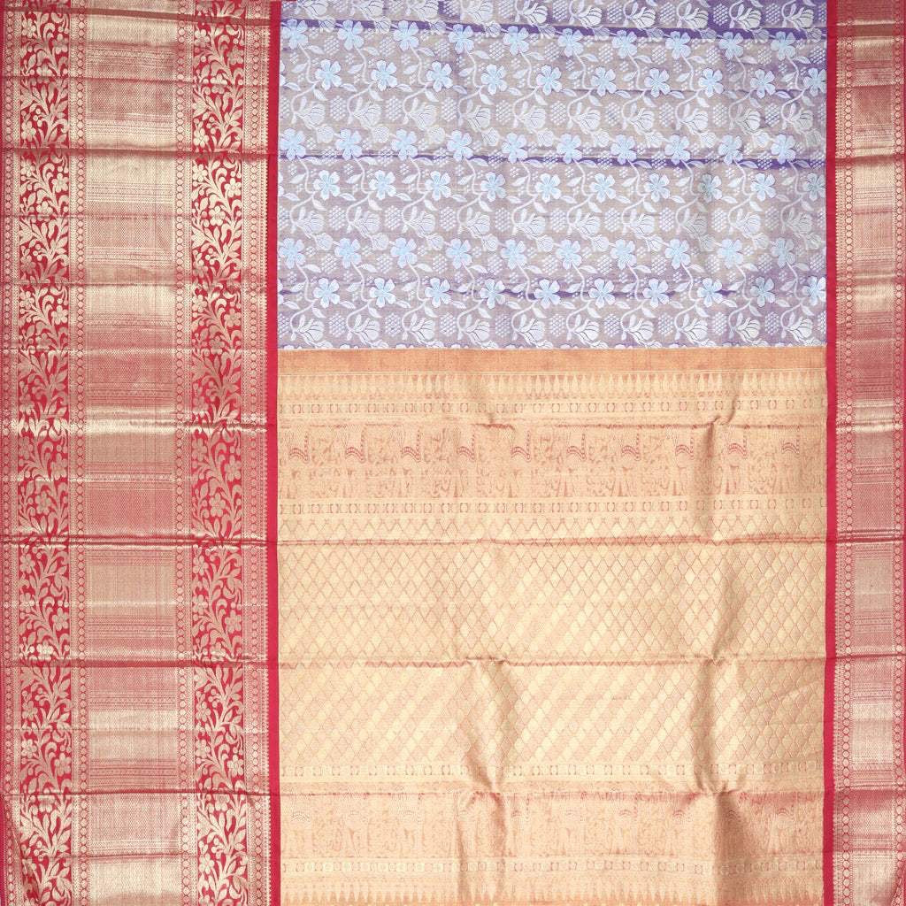 Violet Tissue Kanjivaram Silk Saree With Floral Pattern