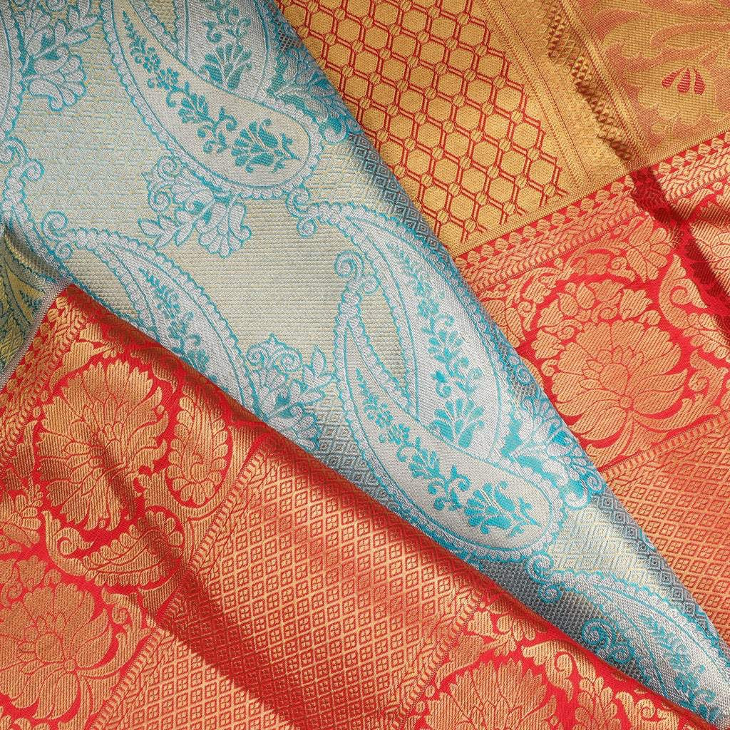 Powder Blue Tissue Kanjivaram Silk Saree With Paisley Motif Pattern