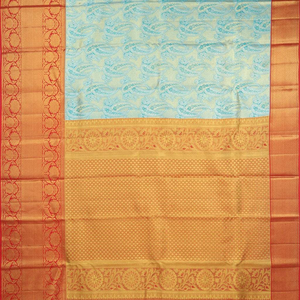 Powder Blue Tissue Kanjivaram Silk Saree With Paisley Motif Pattern