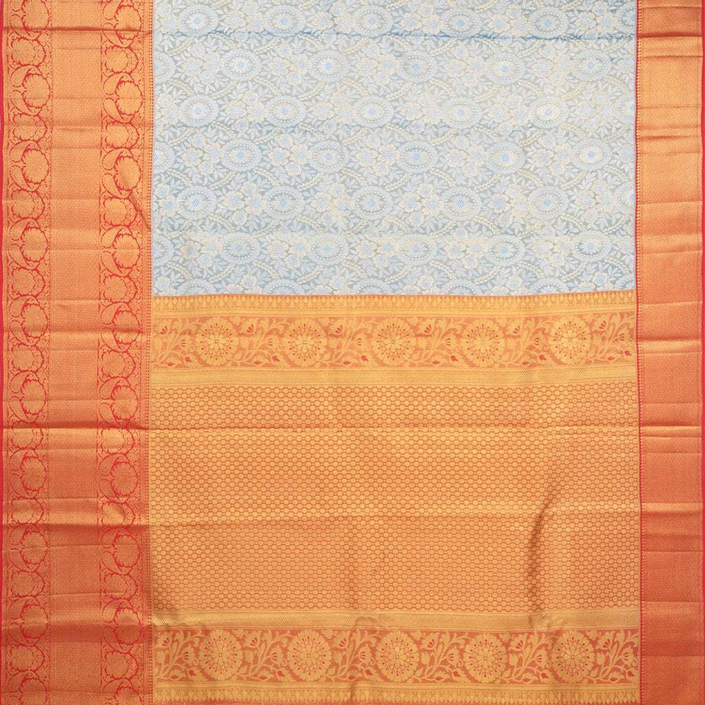 Powder Blue Tissue Kanjivaram Silk Saree With Floral Jaal Pattern