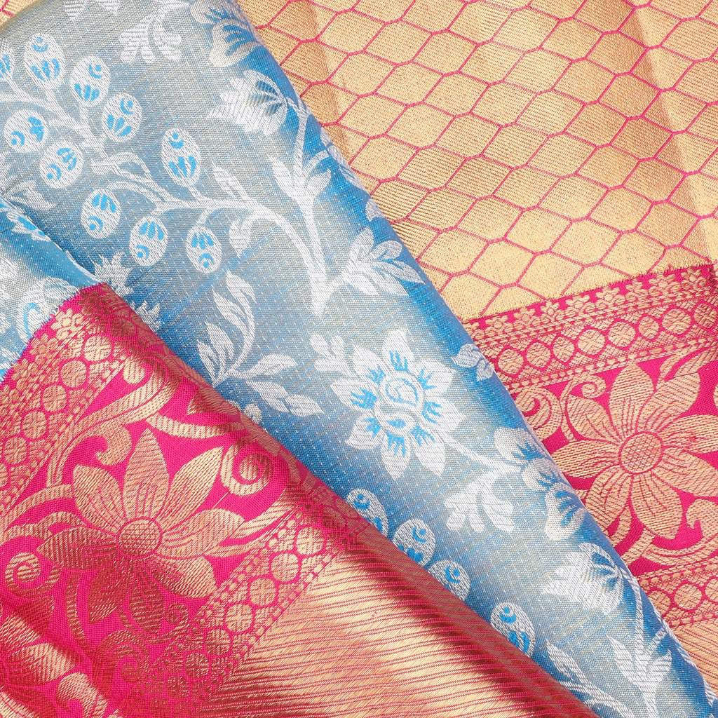 Blue Tissue Kanjivaram Silk Saree With Floral Motif Pattern