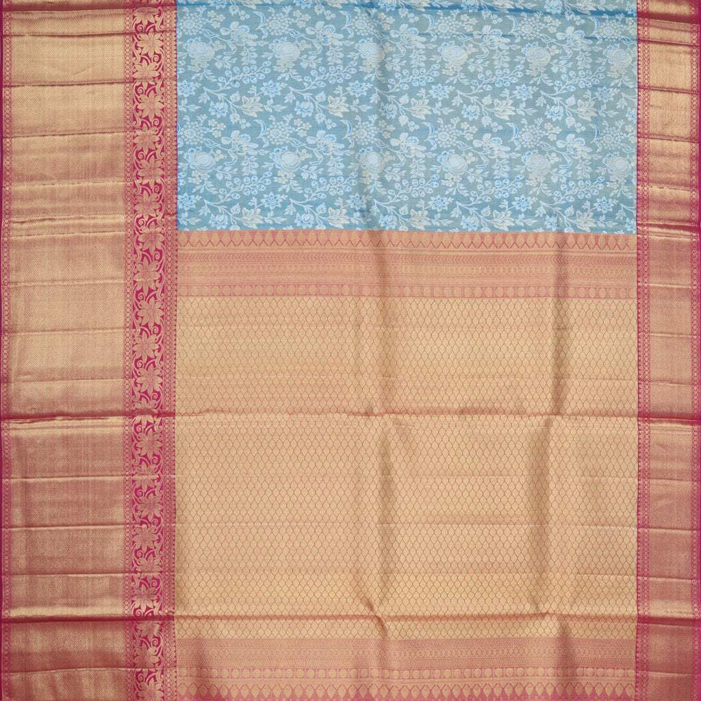 Blue Tissue Kanjivaram Silk Saree With Floral Motif Pattern