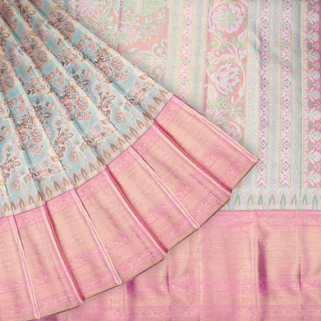 Sky Blue Tissue Kanjivaram Silk Saree With Floral Jaal Design