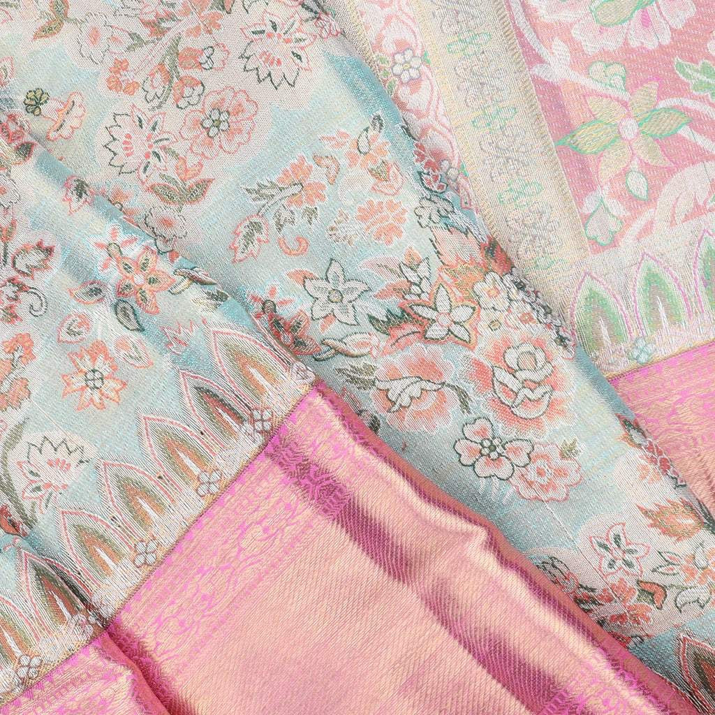 Sky Blue Tissue Kanjivaram Silk Saree With Floral Jaal Design